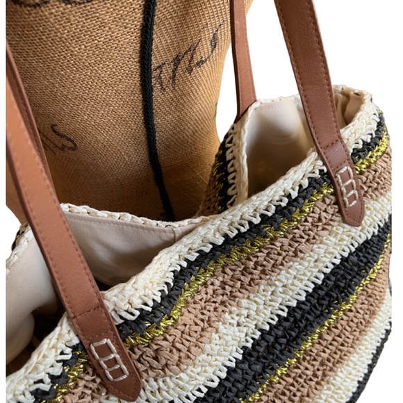 INC International Concepts Crochet Striped Shoulder Tote Bag Tropical Beach - Picture 6 of 12